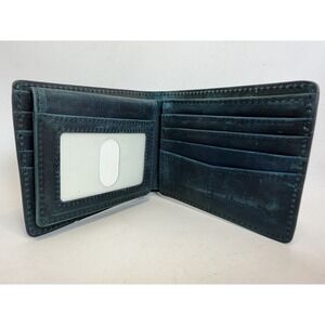 Hawanik Leather Wallet Blue Bifold Men's Card Holder ID Window